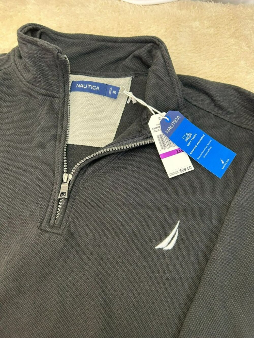 Nautica Mens Quarter-Zip Pullover True Black XXL Soft Touch Textured Fleece NWT - Picture 2 of 4